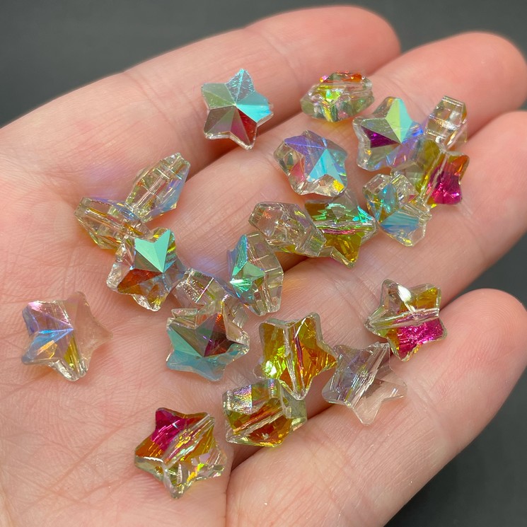 9,5 мм, Стекло Lux бусина звезда розово-зеленая уп.10шт