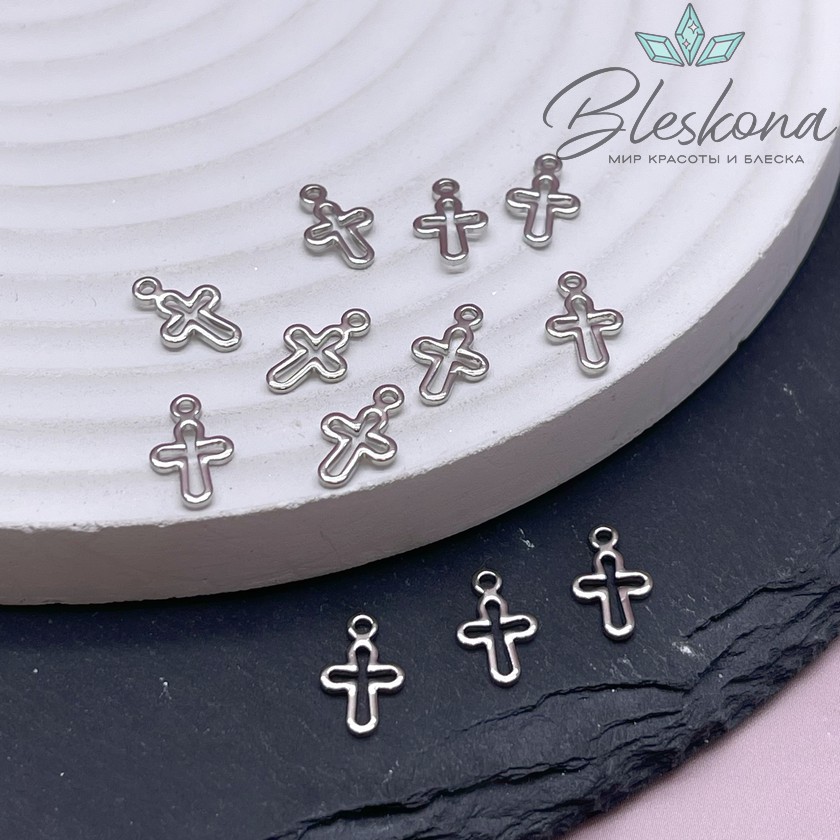 9*6 мм Цвет серебро, Подвеска мини крест контур 