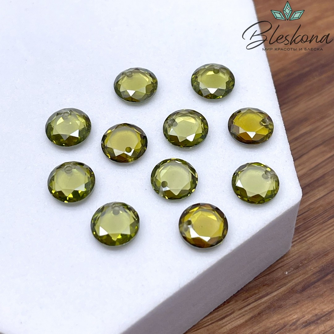 8 мм, Подвеска Циркон круг зеленый (кубический цирконий, фианит) 