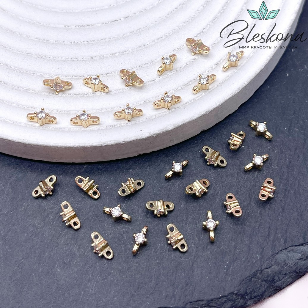 7,8*4 мм Цвет золото, Бусина-разделитель 2 ряда циркон