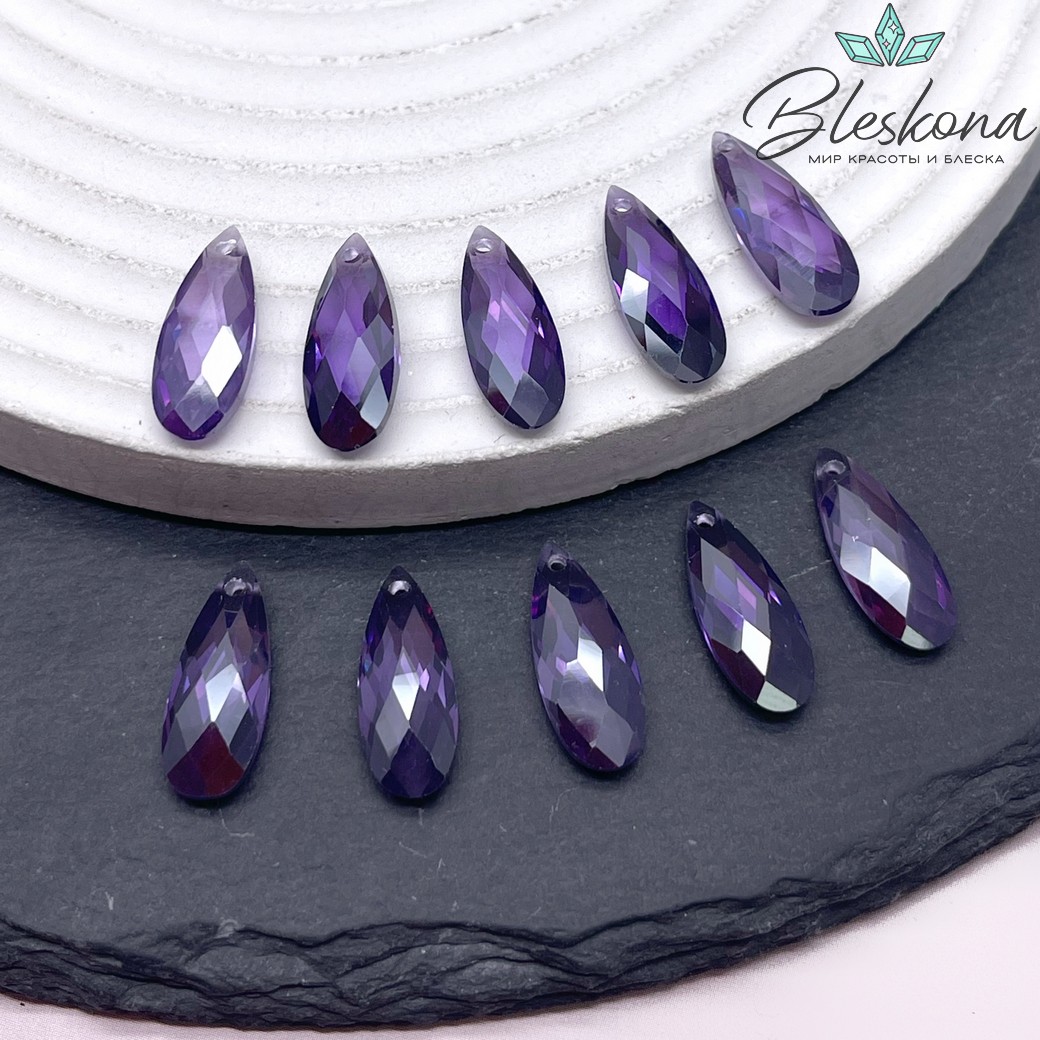 18*7 мм, Подвеска Циркон капля темно-фиолетовая №1 (кубический цирконий, фианит) 