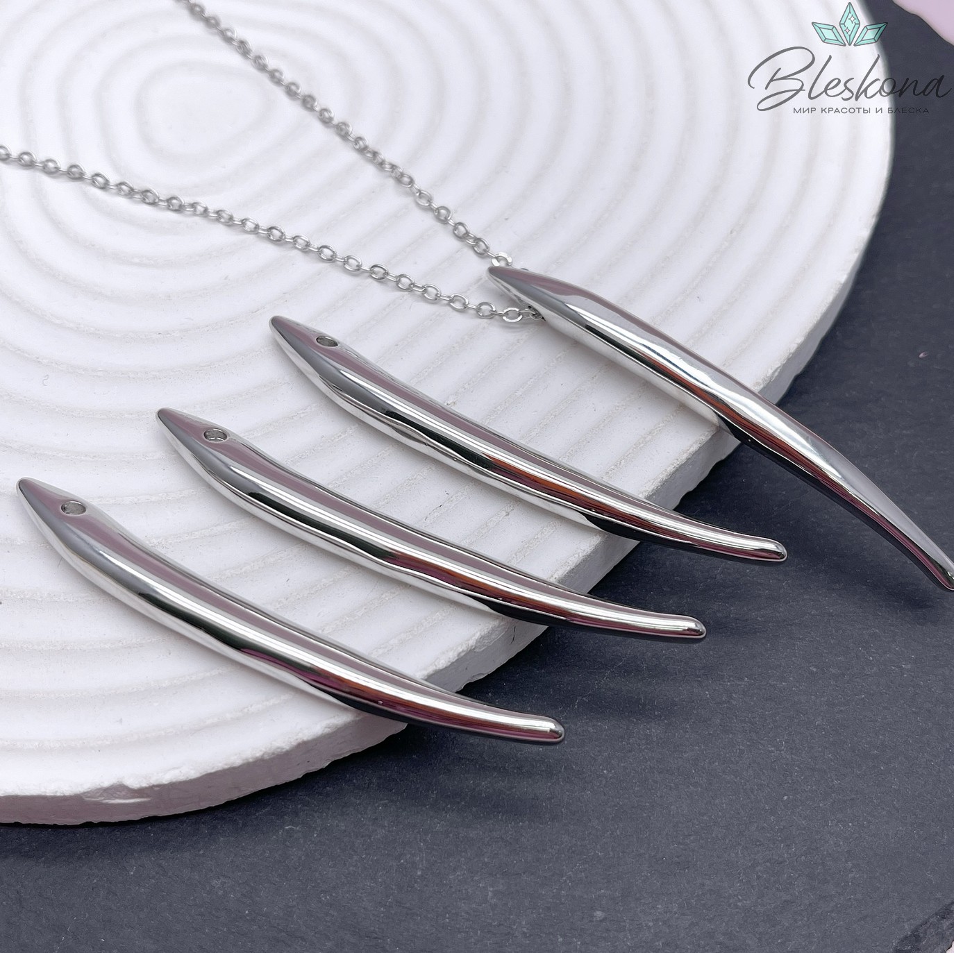 63*5 мм Цвет серебро, Подвеска клык