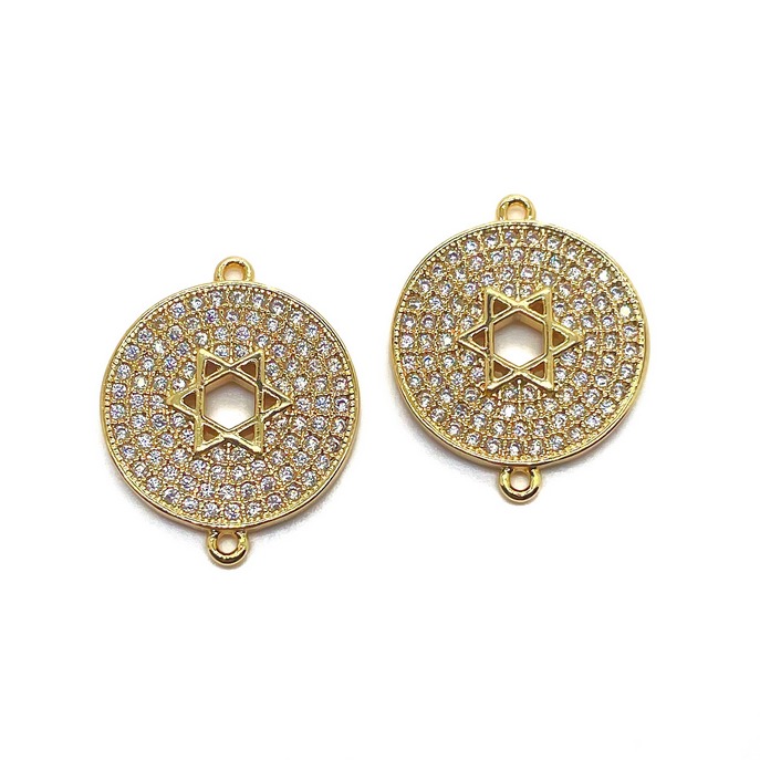 Коннектор Звезда Давида с цирконами, Цвет золото ⌀20*25мм