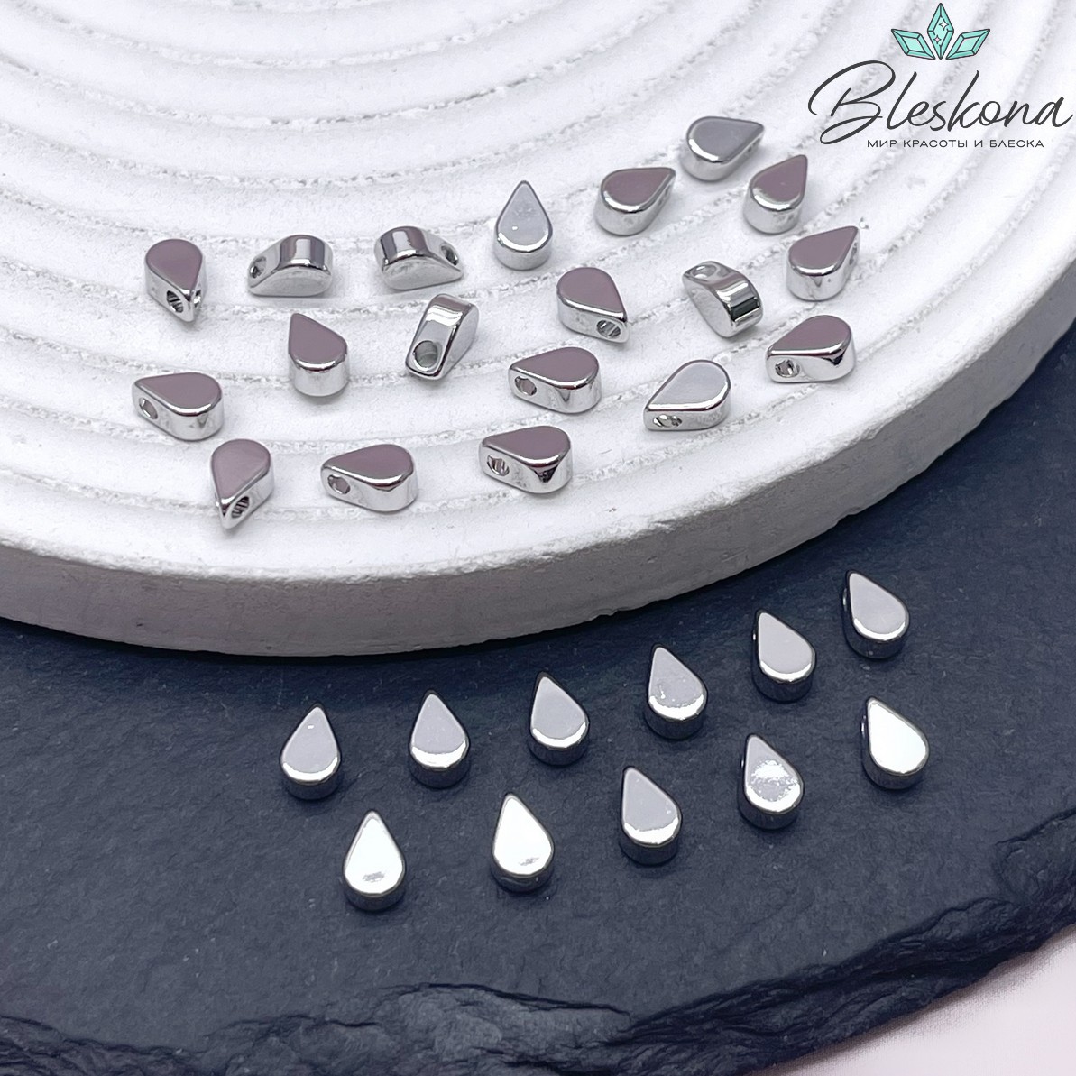 6*4 мм Цвет серебро, Бусина Капля мини гладка