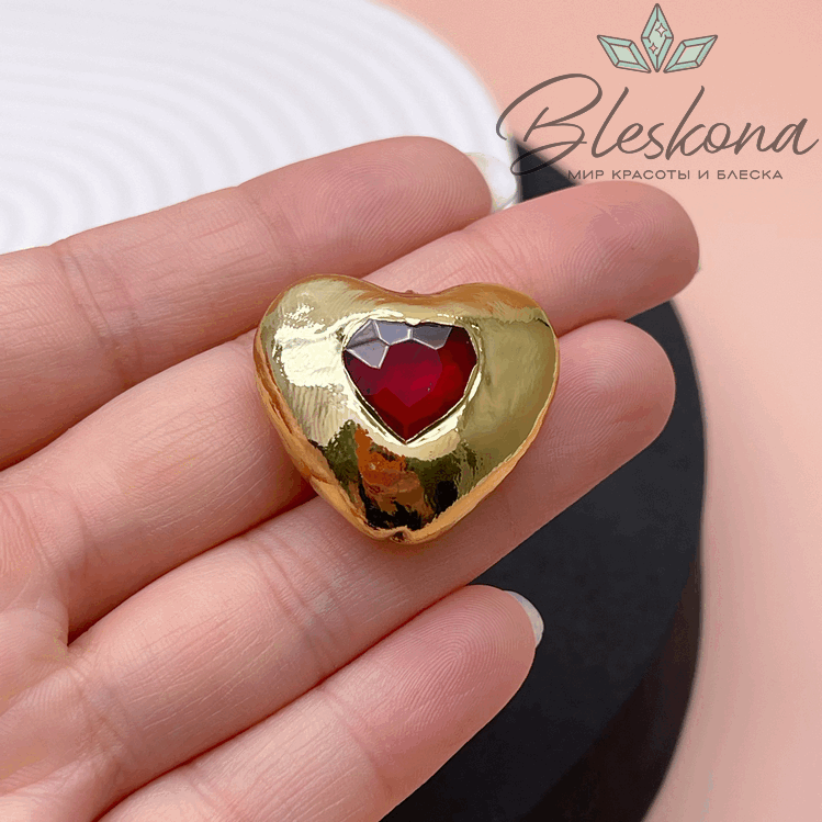 23*26 мм, Бусина  Сердце ювелирное стекло красное