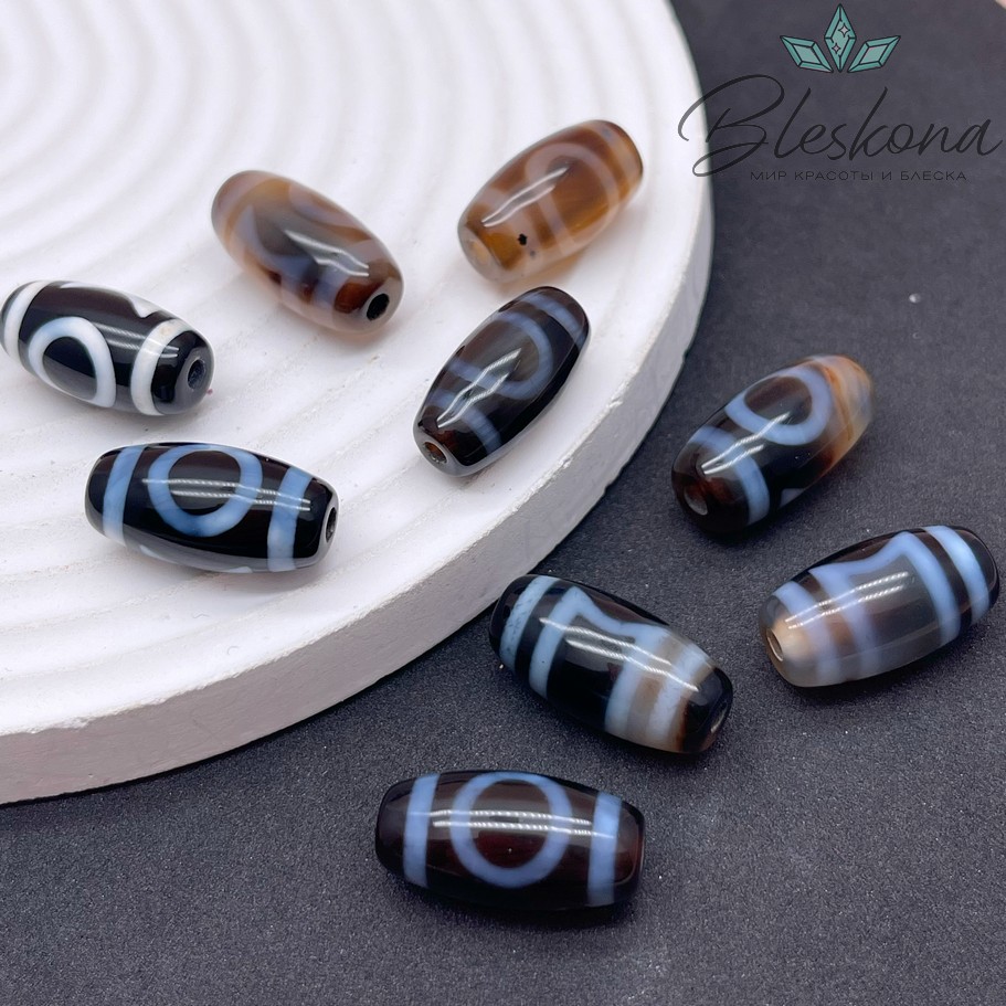 Бусина Дзи Небо, Земля бело-черный бочонок 20*11 мм