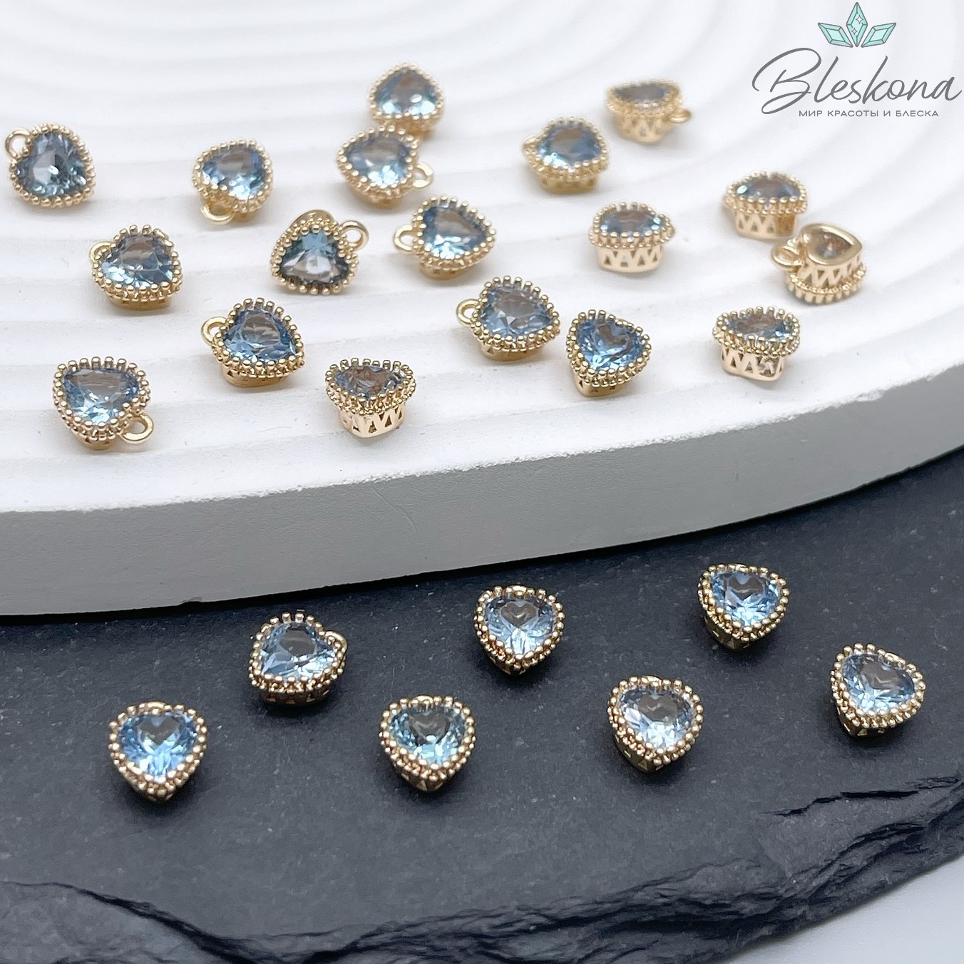 8*6,5 мм Цвет золото, Подвеска Сердце мини голубой циркон CBK375