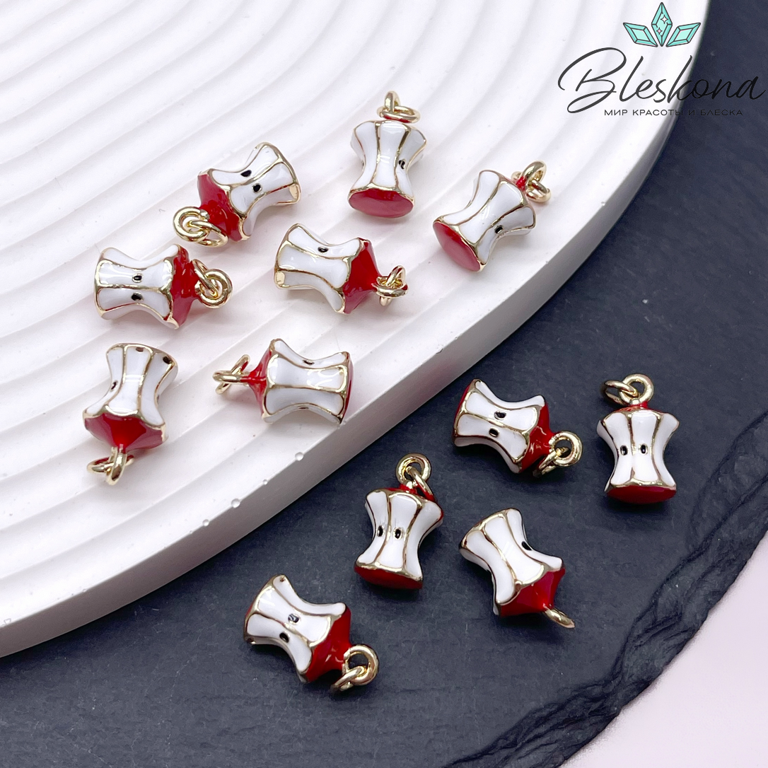 14*8 мм, Цвет золото, Подвеска Яблоко (огрызок) эмаль