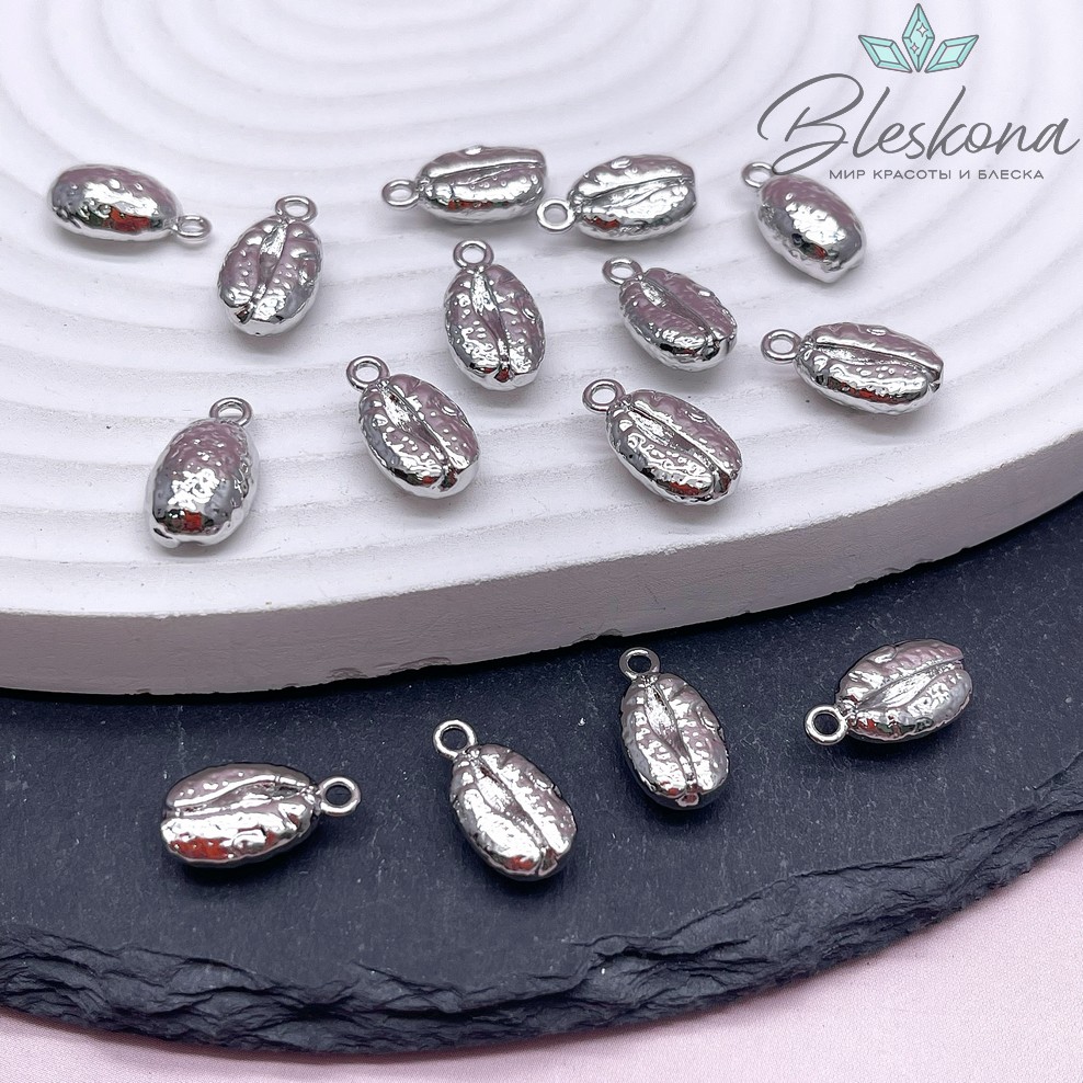 7,7*15 мм Цвет серебро, Подвеска кофейное зерно 