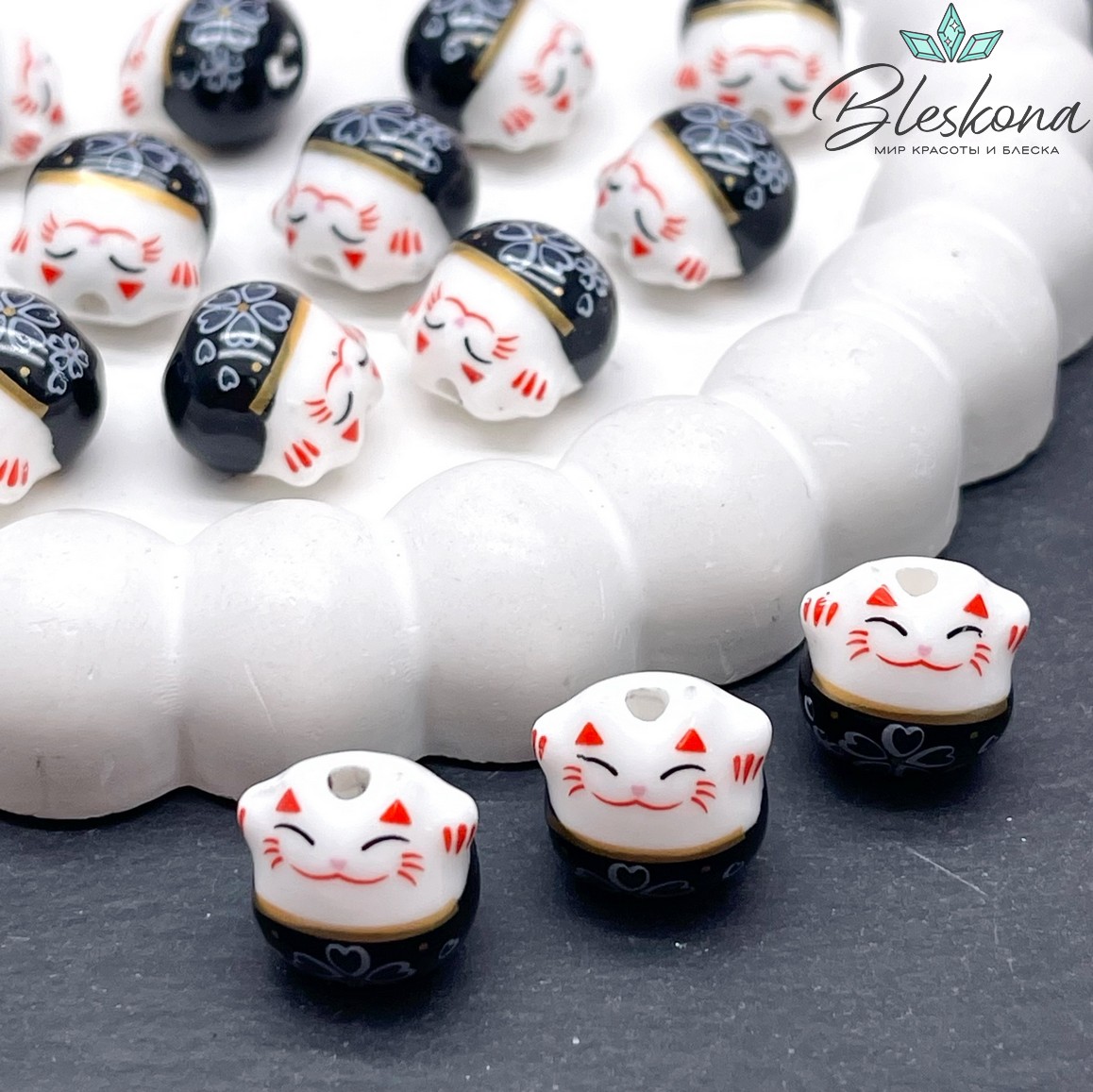 13,5*13 мм Керамика бусина Котик черный