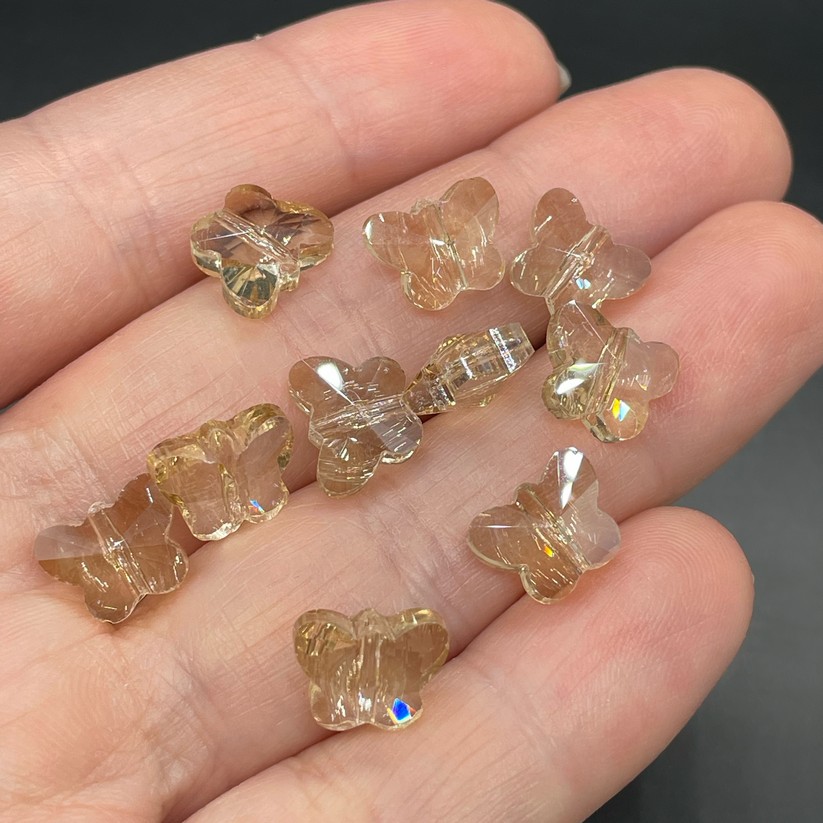 10 мм, Стекло Lux бусина бабочка охра уп.10шт 