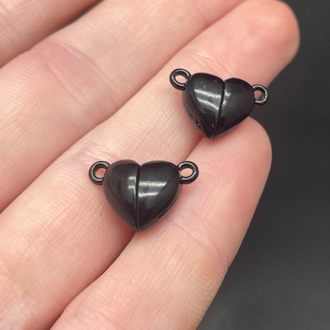 10*15,5мм , Замок магнитный сердце черная эмаль 