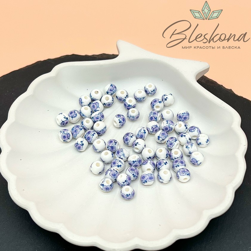 6 мм Керамика Бусина роспись гжель №27 (штучно)