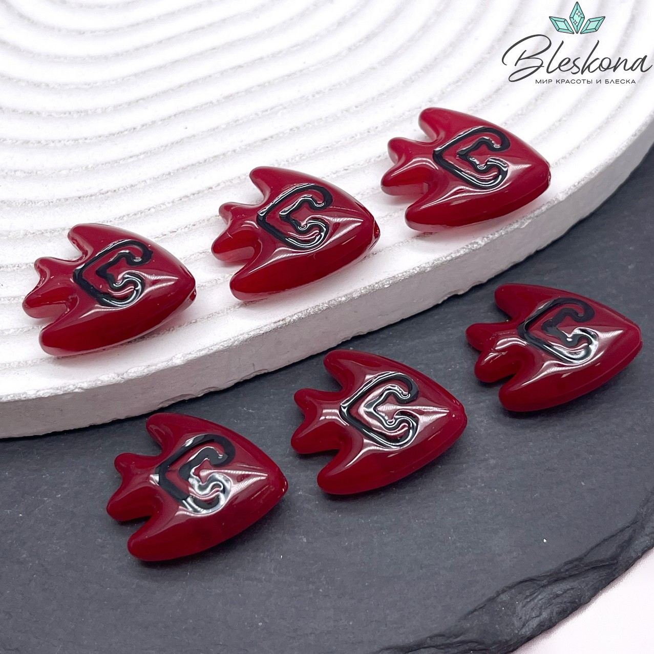 19,5*22 мм Бусина Рыбка бордовая