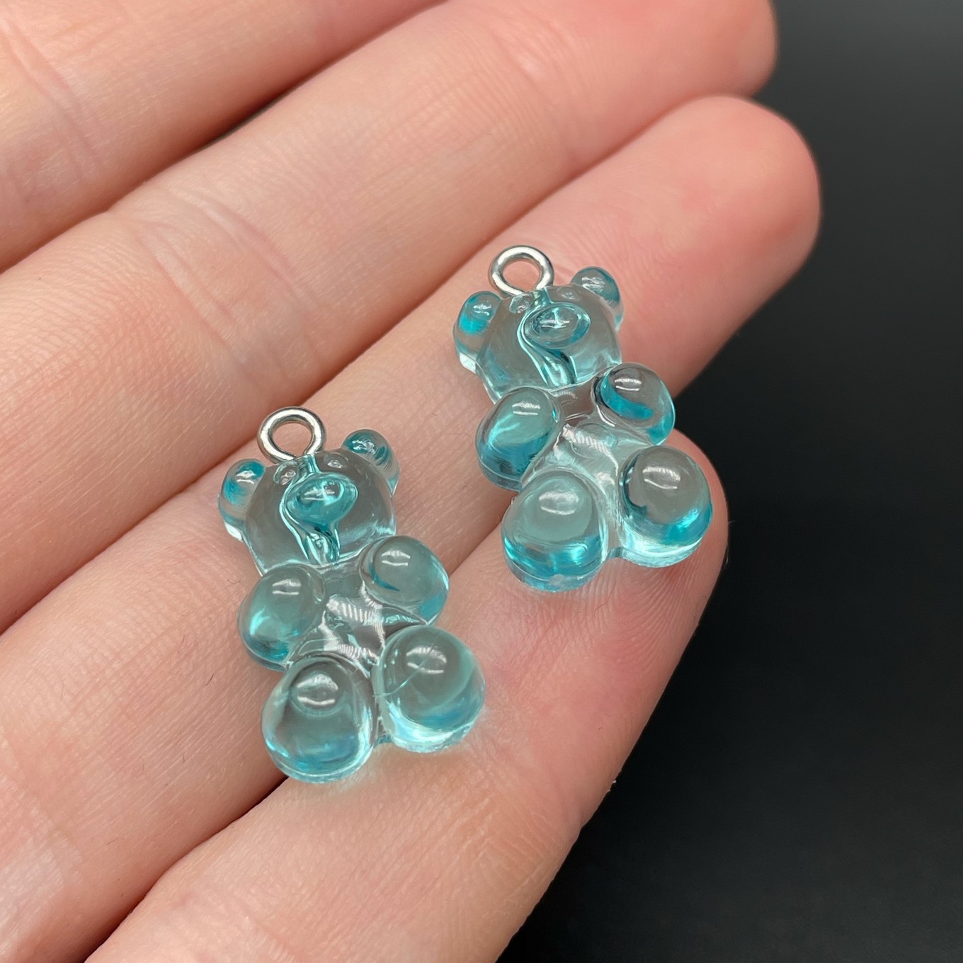 12*21,5мм, Цвет серебро, Подвеска Мишка ярко-голубой прозрачный   