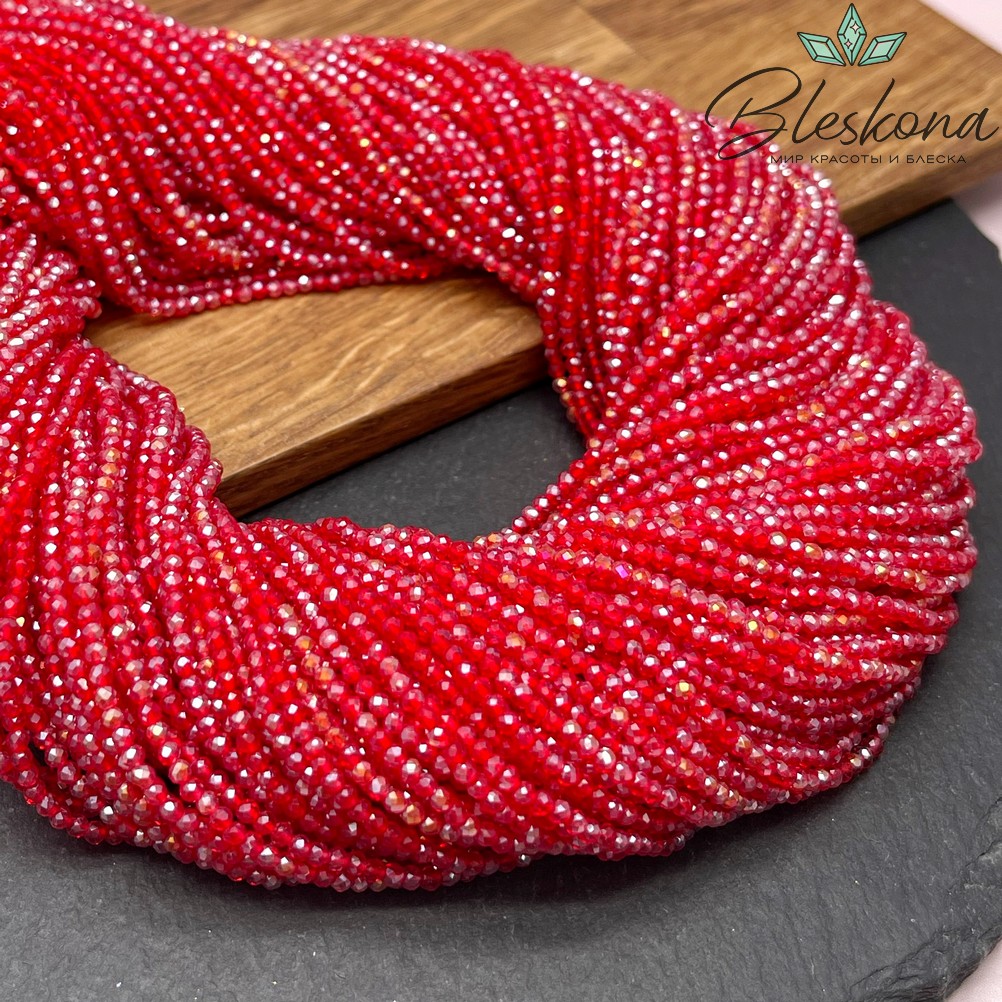 2 мм Бусины стекло темно-красное с переливом алмазная огранка