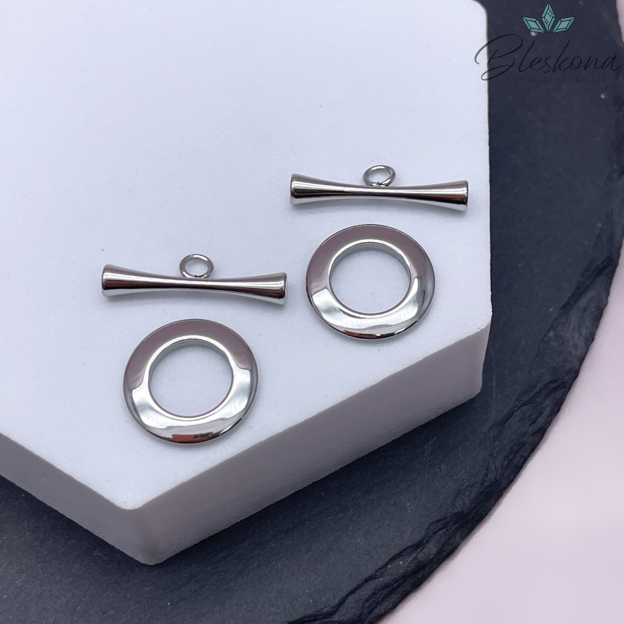 15 мм Цвет серебро, Замок тогл круг