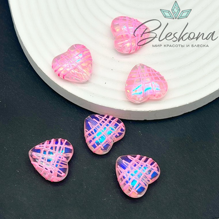 19*20 мм Бусина сердце с переливом розовая глазурь