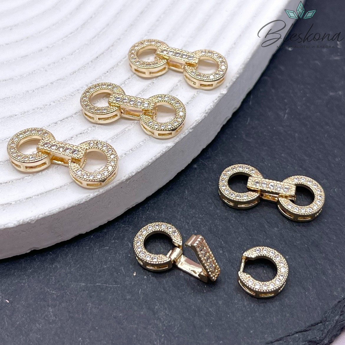 22,5*9,5 мм Цвет золото, Замок Круг двойной цирконы