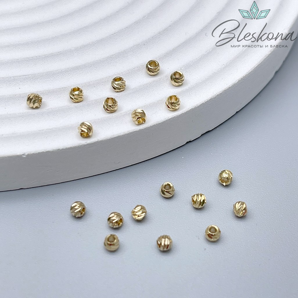 ⌀3мм Цвет золото, Бусина с насечками Люкс уп.10шт 