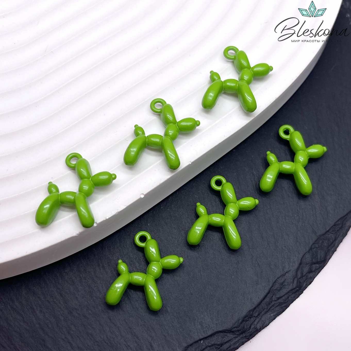 14*18 мм, Подвеска пудель зеленая эмаль