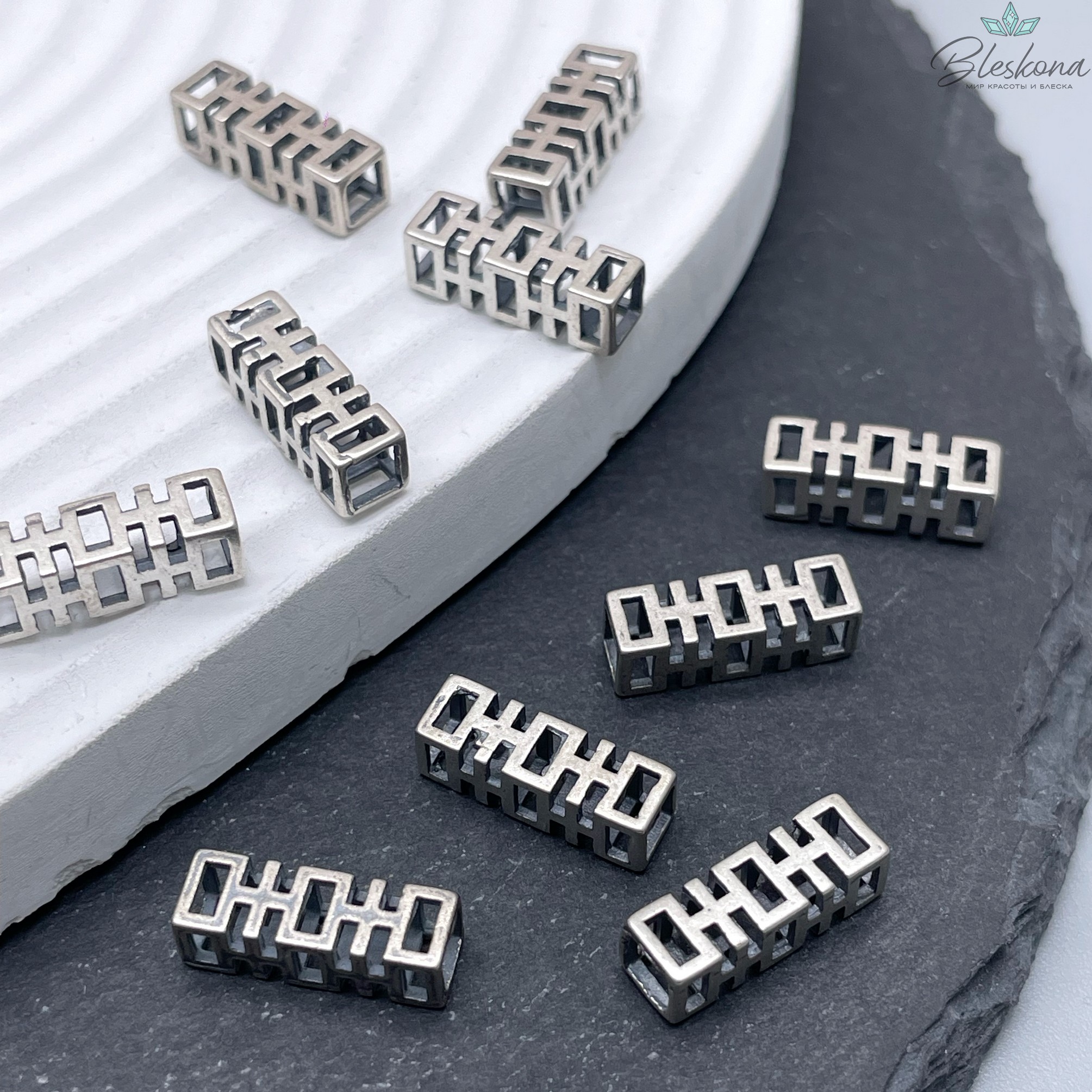 15,1*5 мм Бусина мельхиор Тубочка узор №3 куб