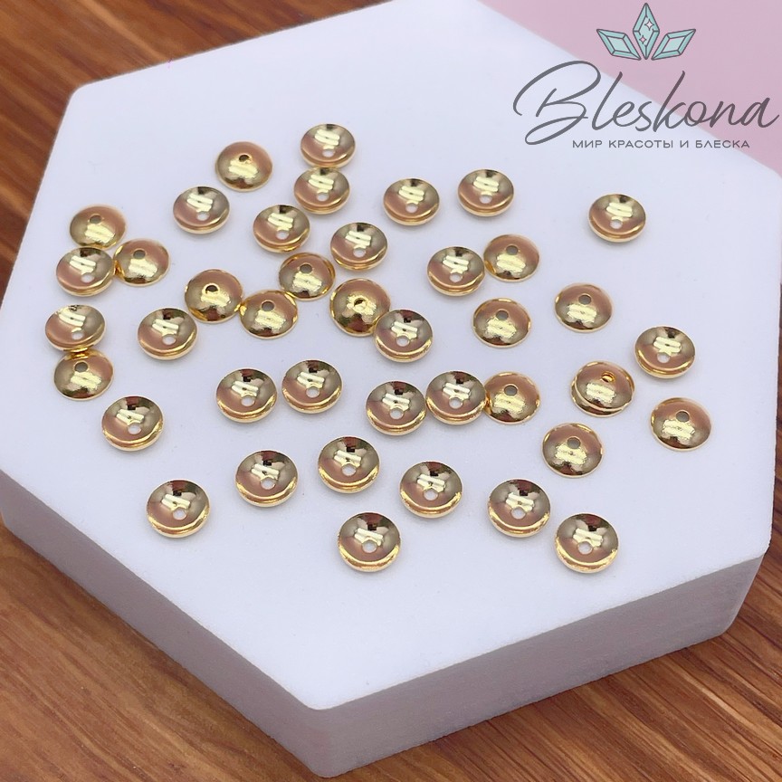 6 мм Цвет золото, Шапочка гладкая