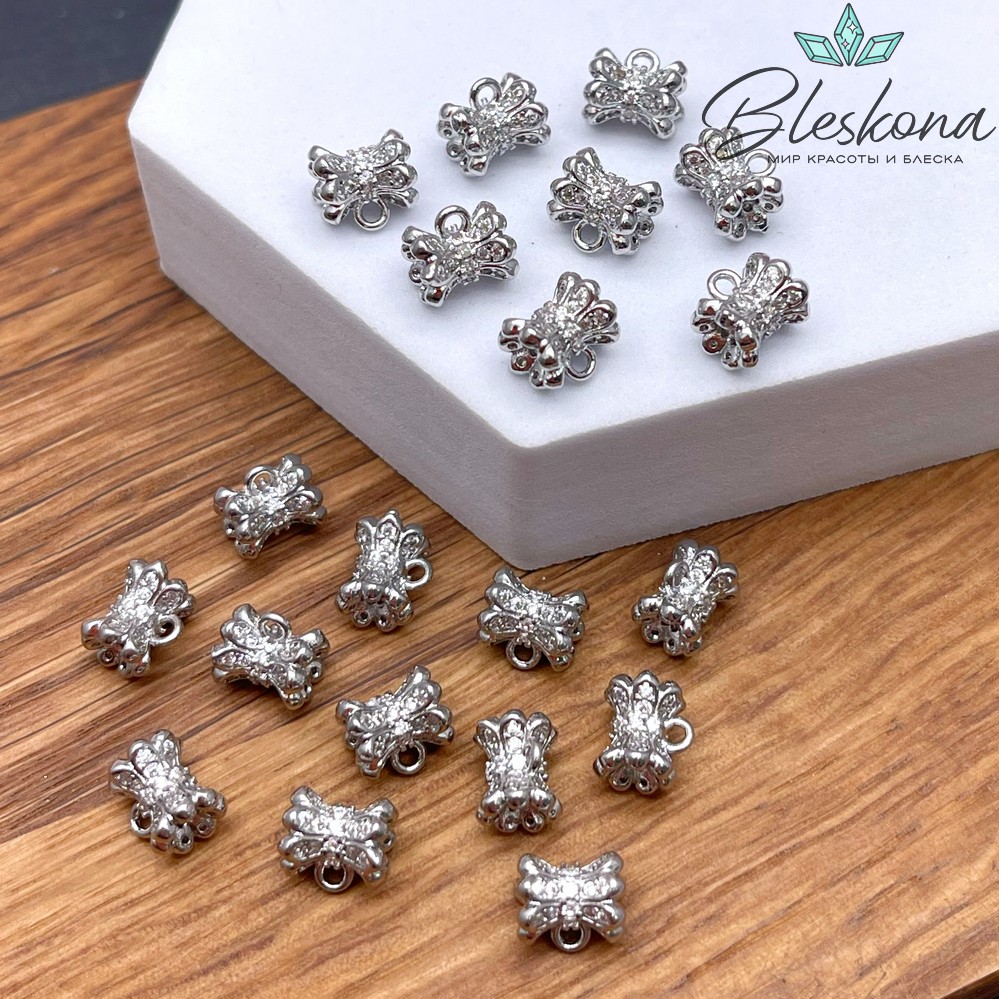 7,5*8 мм Цвет серебро, Бейл с цирконами неразъемное кольцо 