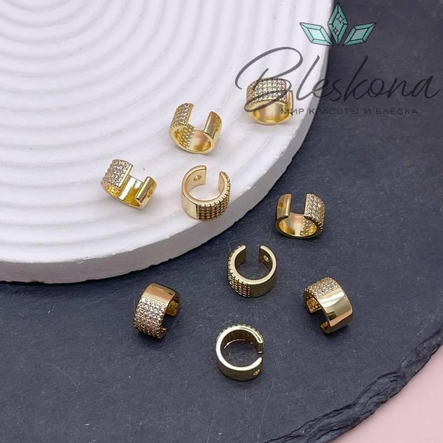 Кафф с цирконами, цвет золото 11 мм
