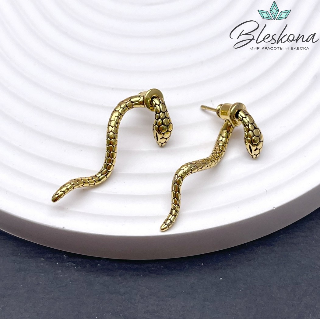 32,5*7,5 мм Цвет золото, Пусеты змея сталь УЦЕНКА