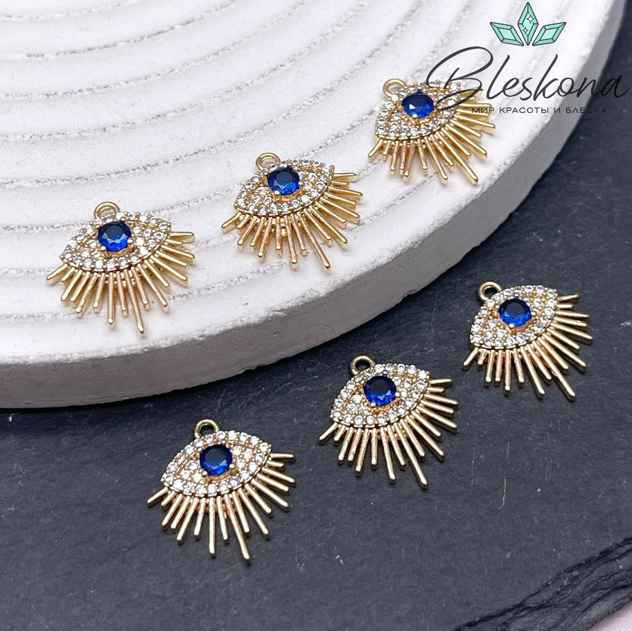 15,5*15 Цвет золото, Подвеска глаз синий циркон