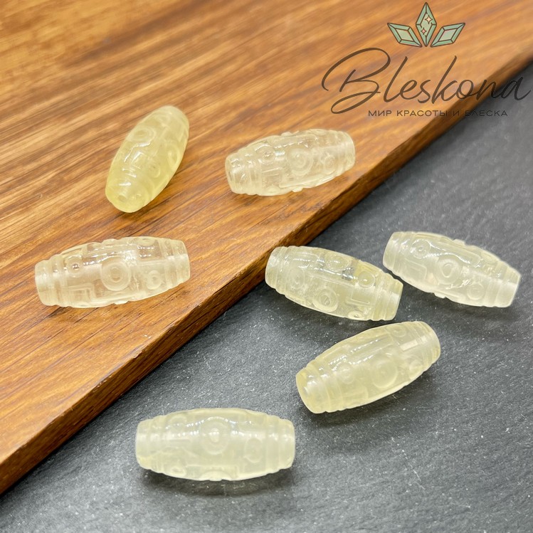 Резная Бусина Дзи 9 глаз Лимонный кварц 24*11 мм 