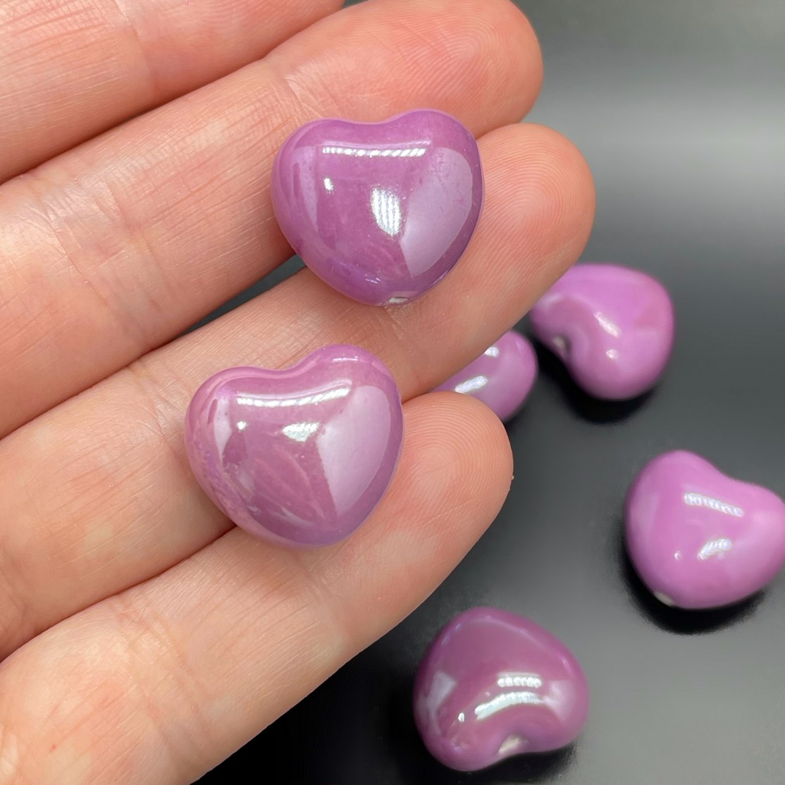 17 мм Бусина сердце, керамика цвет фиолетовый