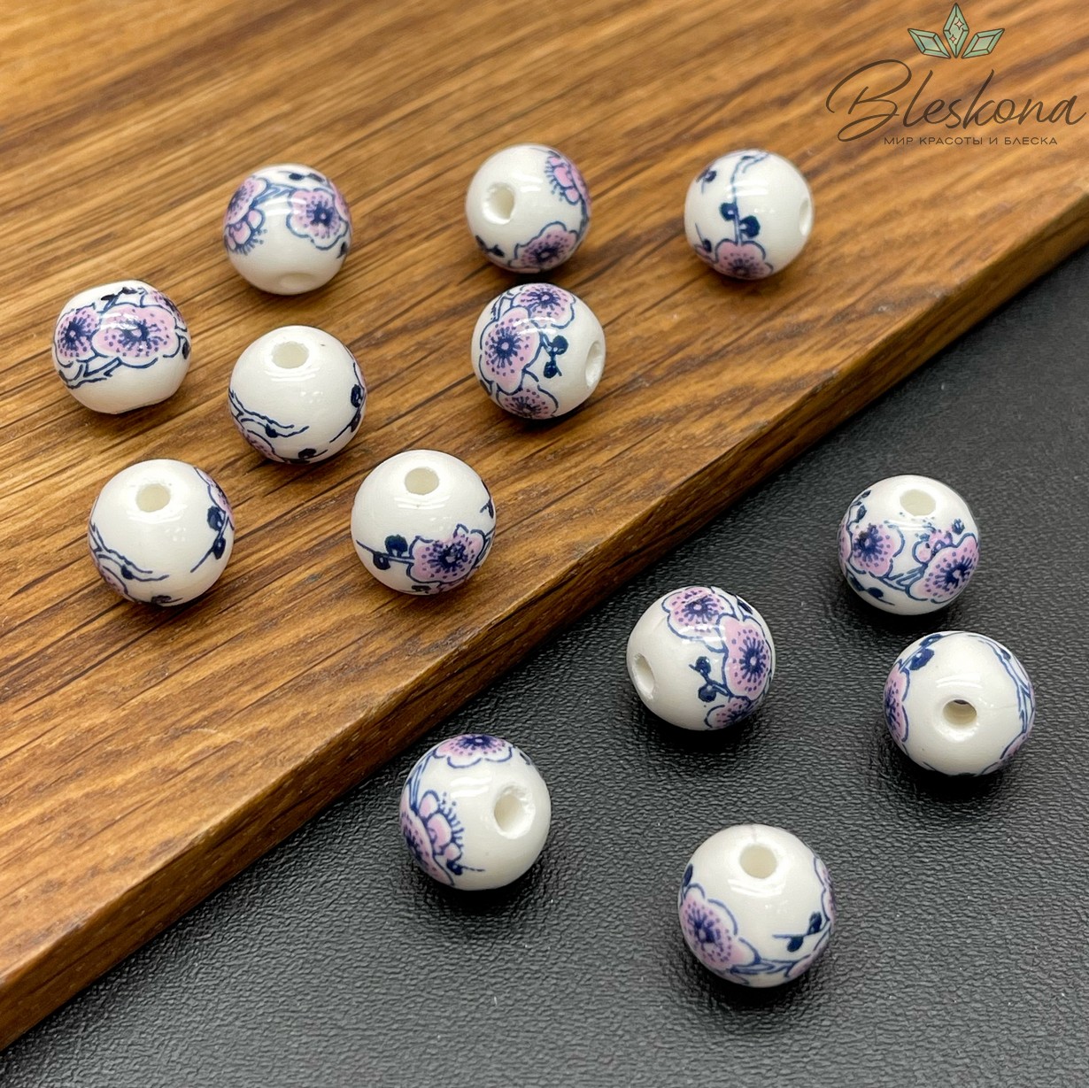 10 мм Керамика Бусина роспись гжель №27 (штучно)