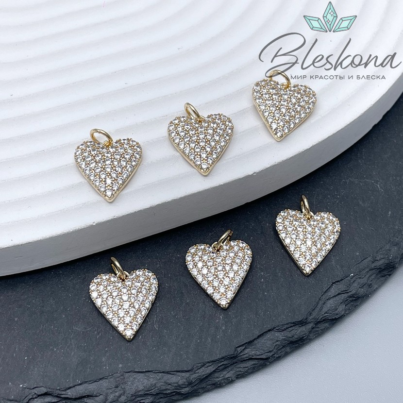 14*13 мм Цвет золото, Подвеска сердце с цирконами