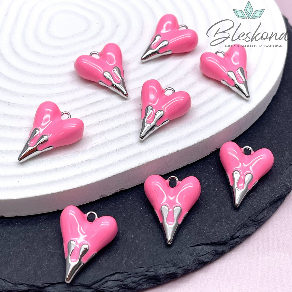 19,5*24,5 мм Цвет серебро, Подвеска Сердце розовая эмаль 