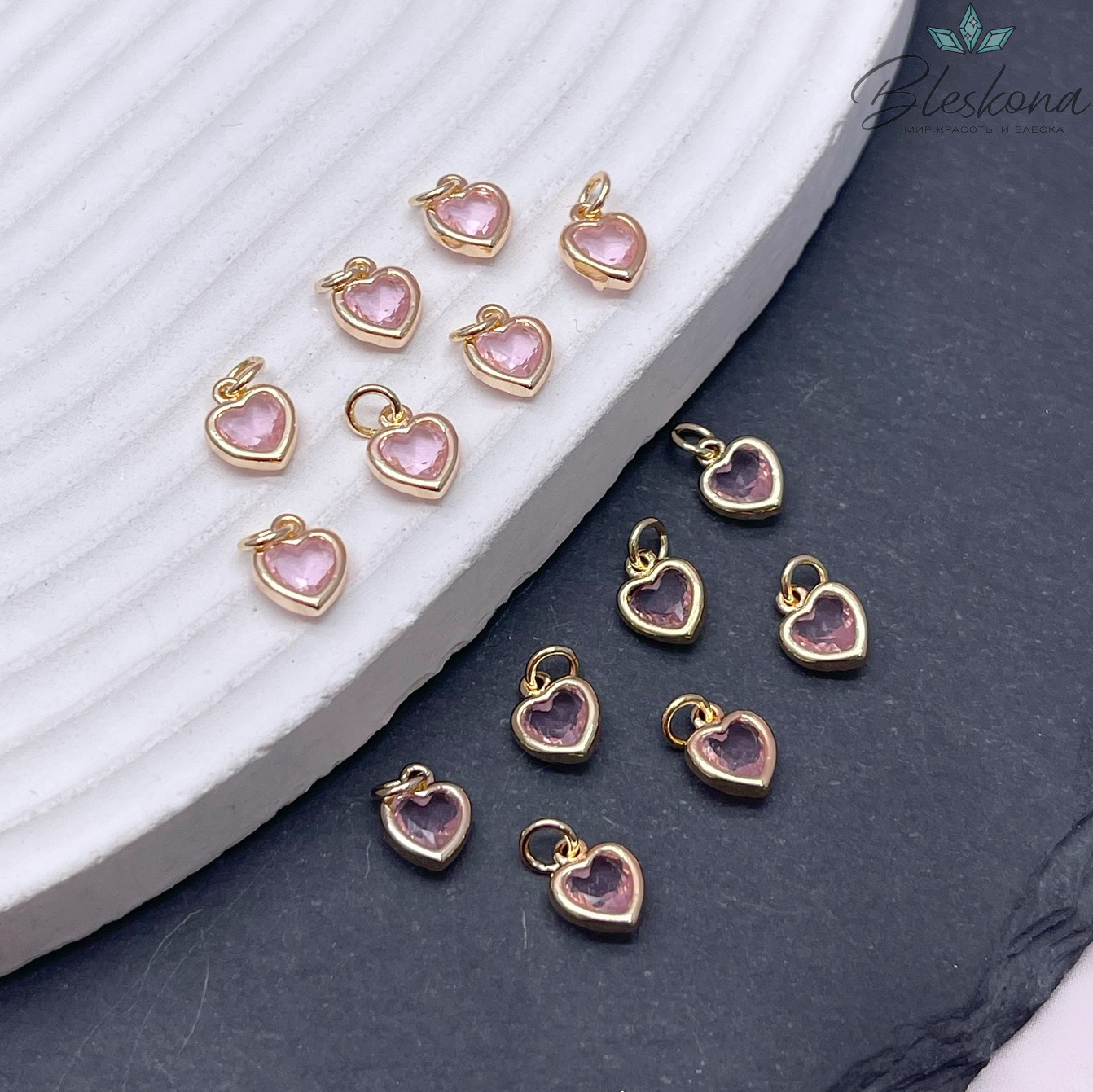 8,3*6,4 мм Цвет золото, Подвеска Сердце розовый циркон 