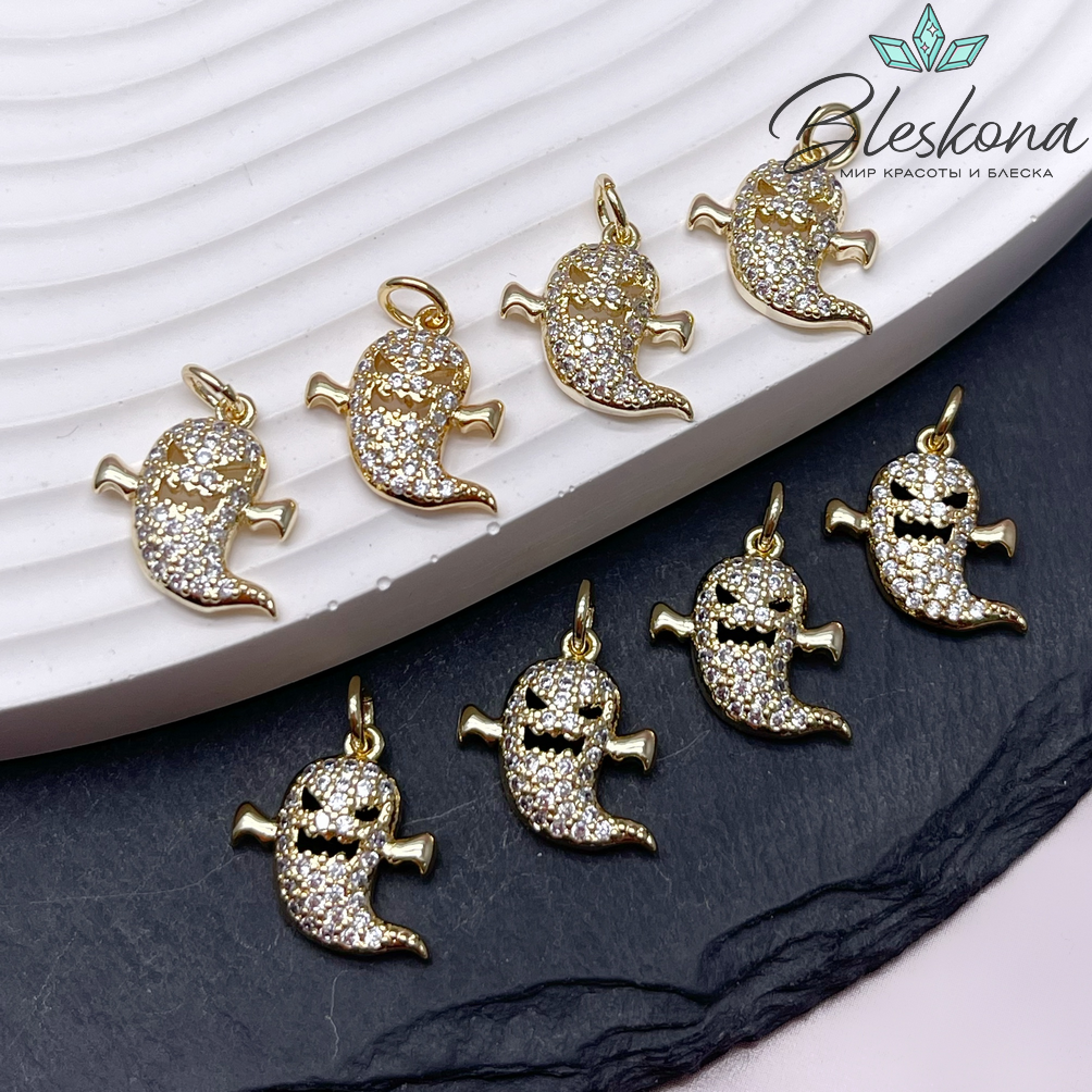 14,8*13,2 мм Цвет золото, Подвеска Привидение цирконы