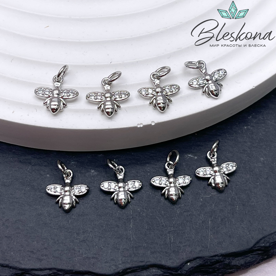 9 мм Цвет серебро, Подвеска Муха с цирконами 