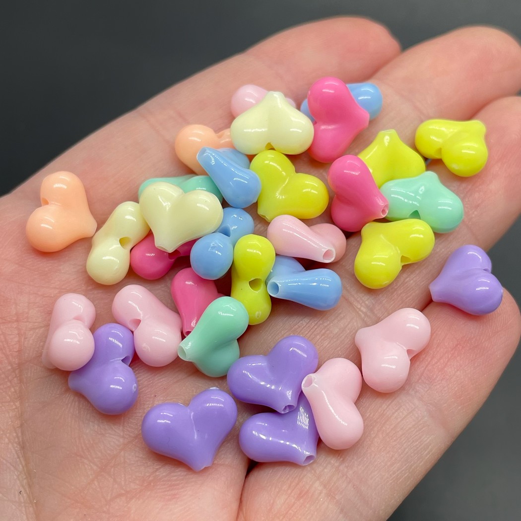 12 мм, Бусина сердце микс уп.10 гр 