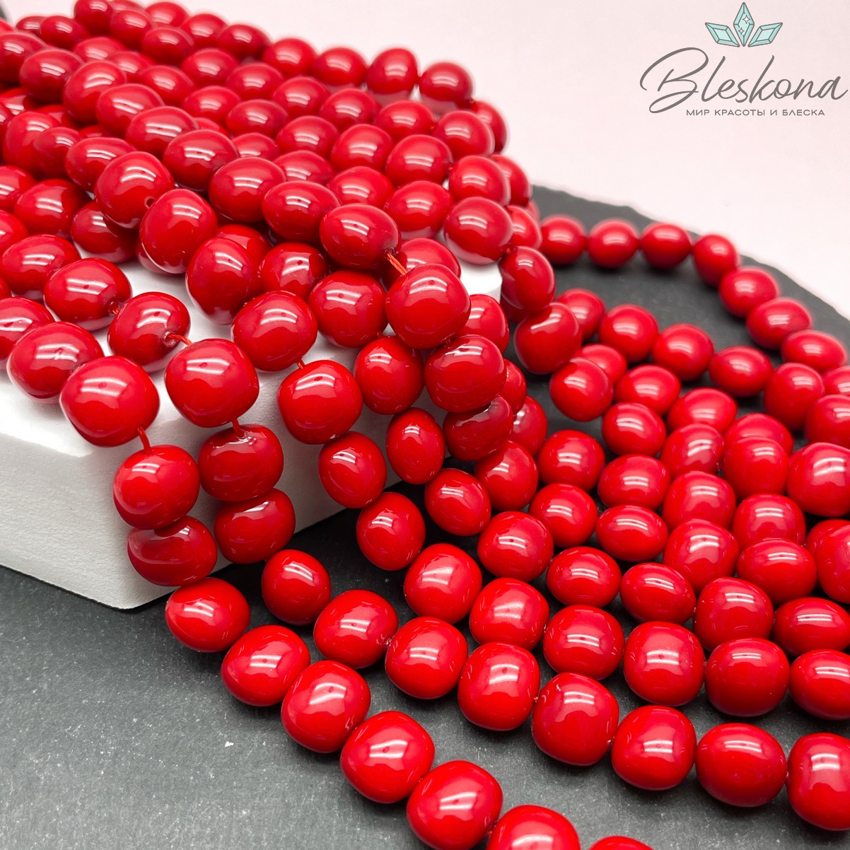 Жемчуг Майорка прямоугольник, цвет красный 15*13 мм 