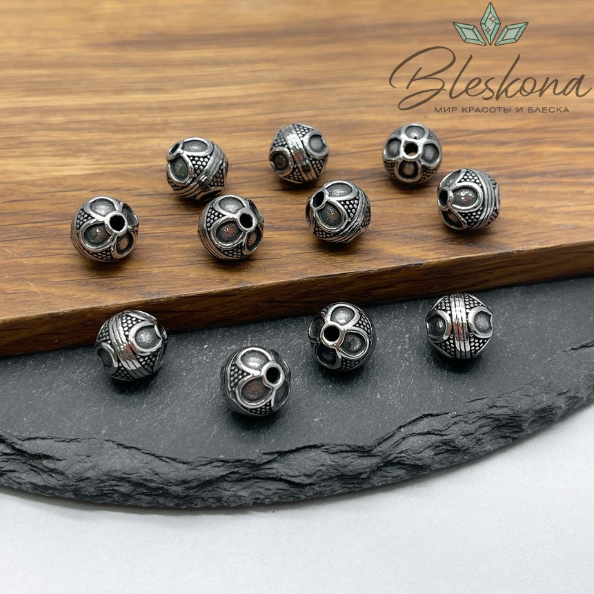 Бусина шар, цвет серебро 9,5мм