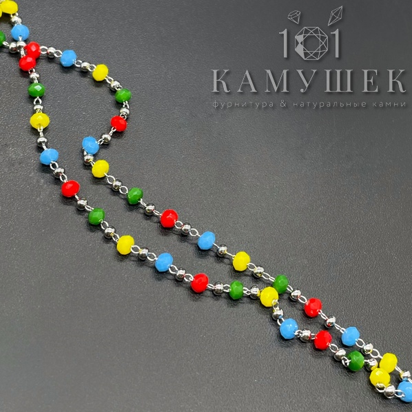 Цепь №162 цвет серебро, бусины 3*2 мм