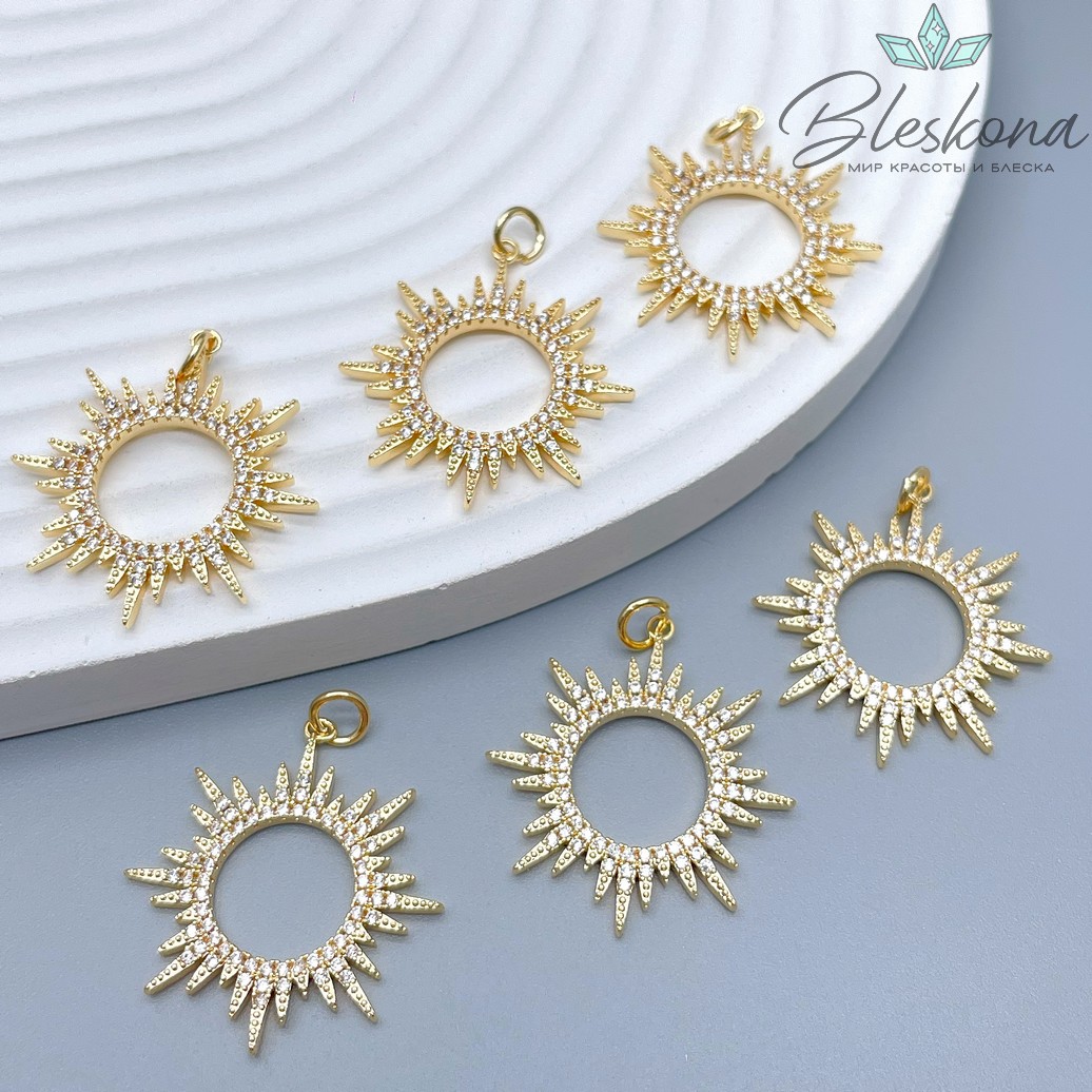 27*25 мм Цвет золото, Подвеска Солнце с цирконами 