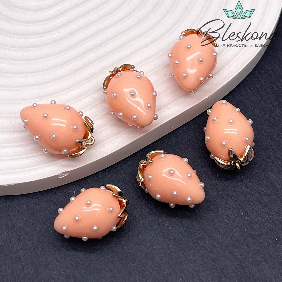 25*17 мм Цвет золото, Подвеска клубничка оранжевая