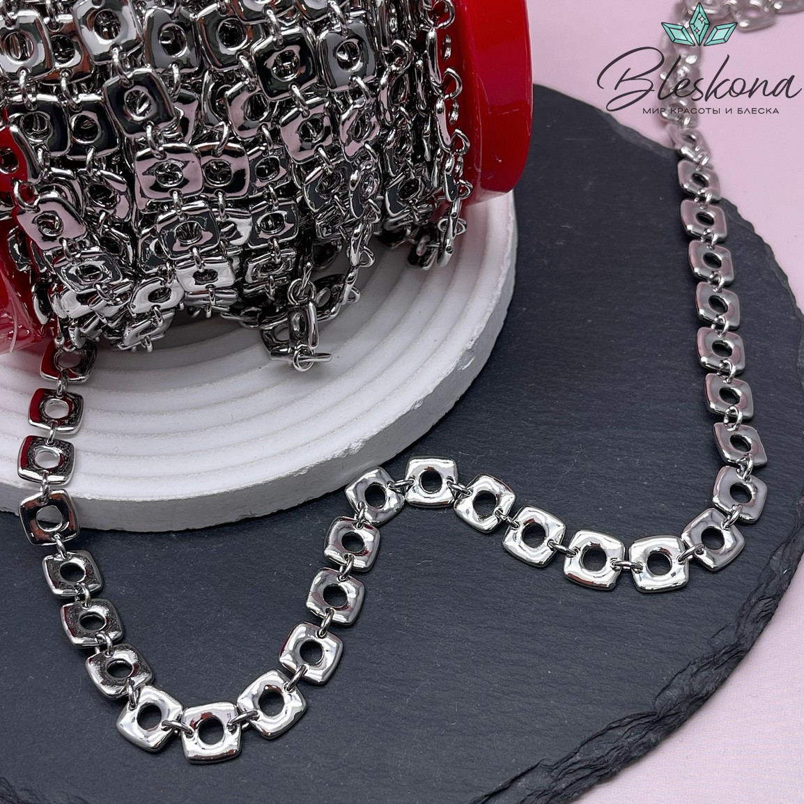 Цепь №48-3 цвет серебро 10*9,5 мм/ 5,5 мм