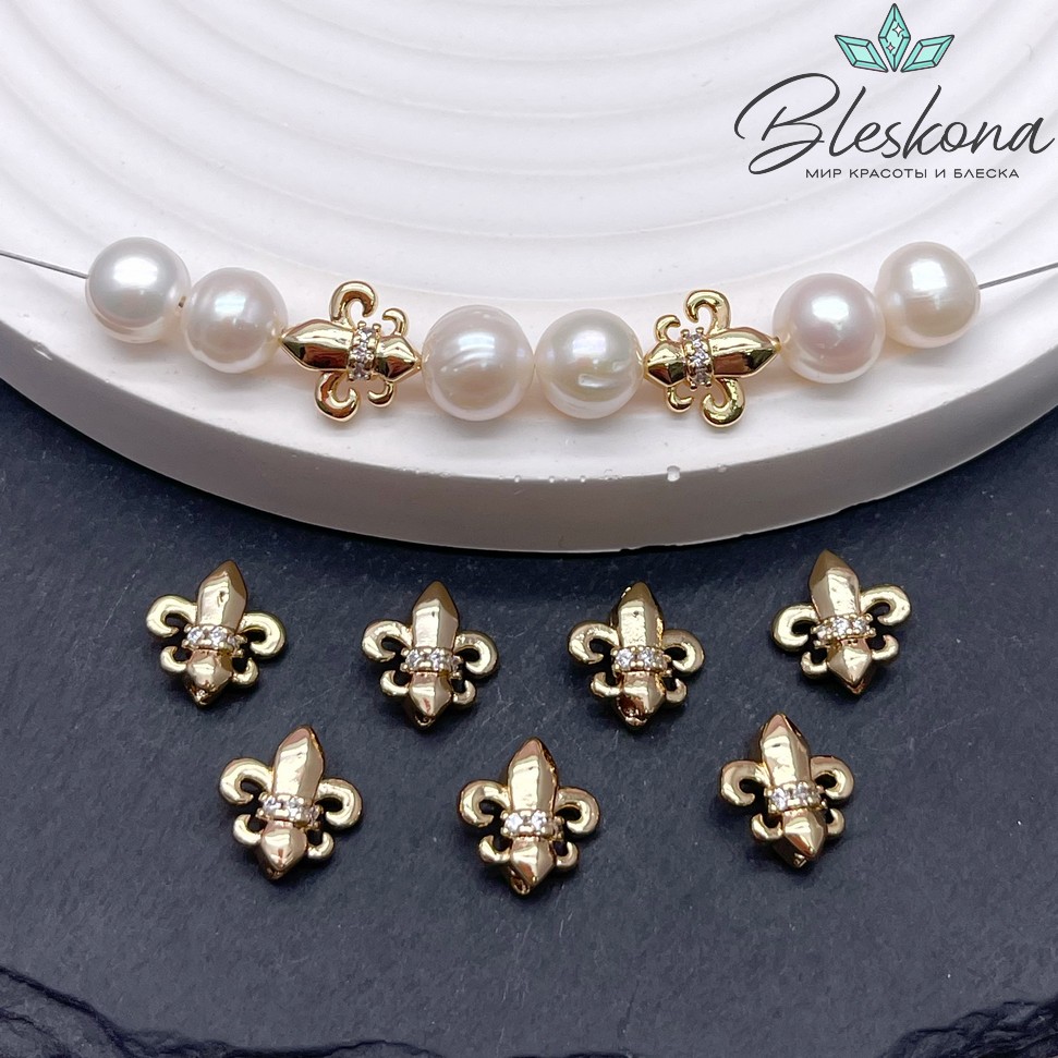 10*9,8 мм Цвет золото, Бусина королевская лилия цирконы