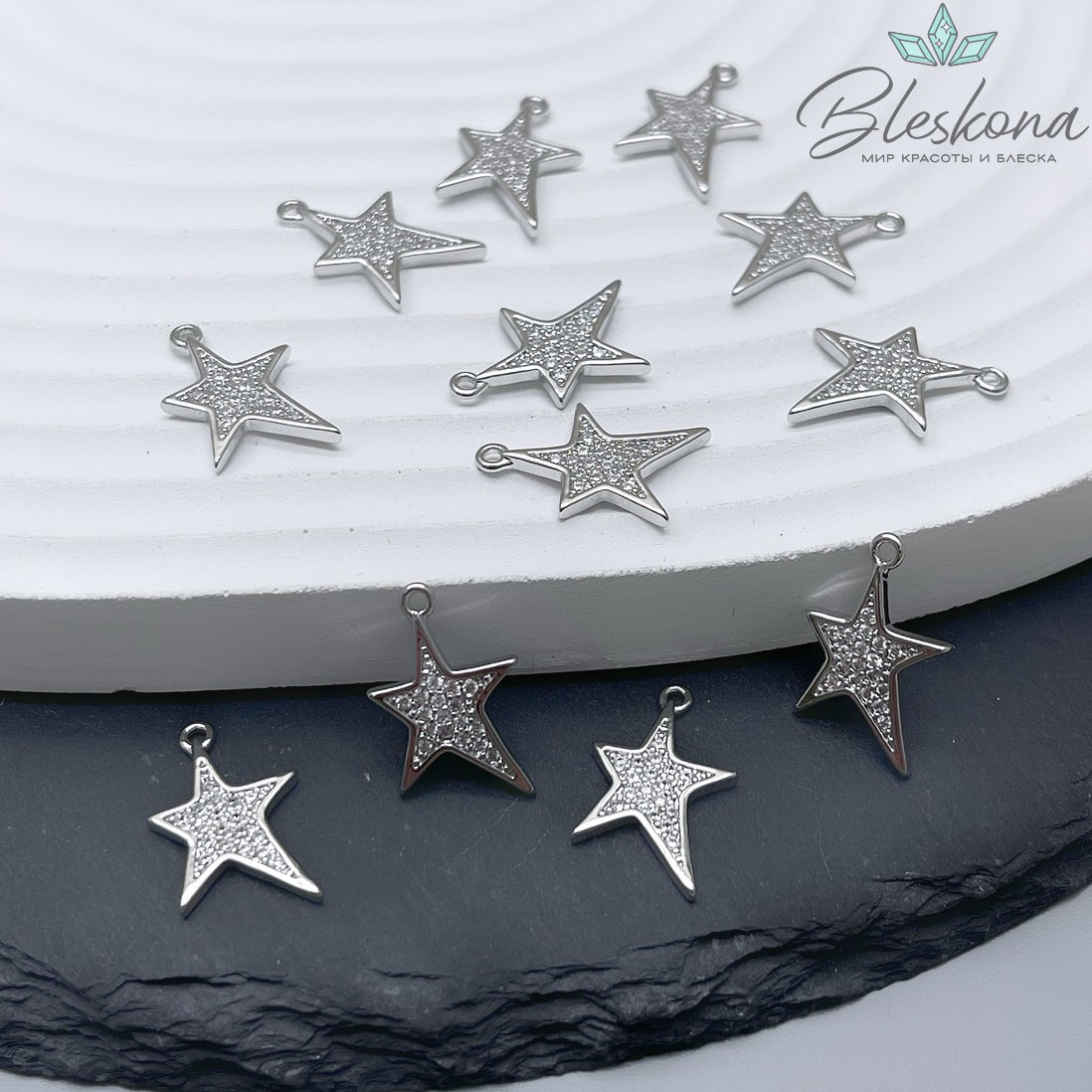16*10 мм Цвет серебро, Подвеска звезда ассиметрия цирконы GAIN39