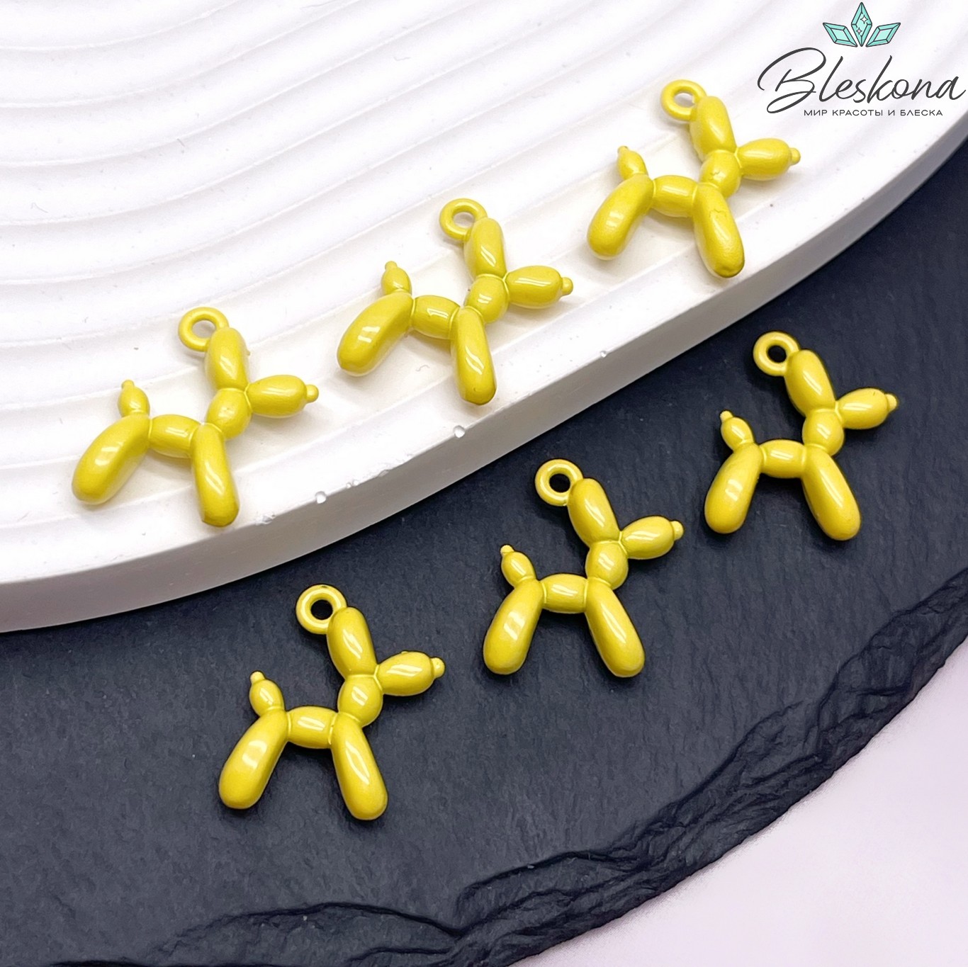 14*18 мм, Подвеска пудель желтая эмаль