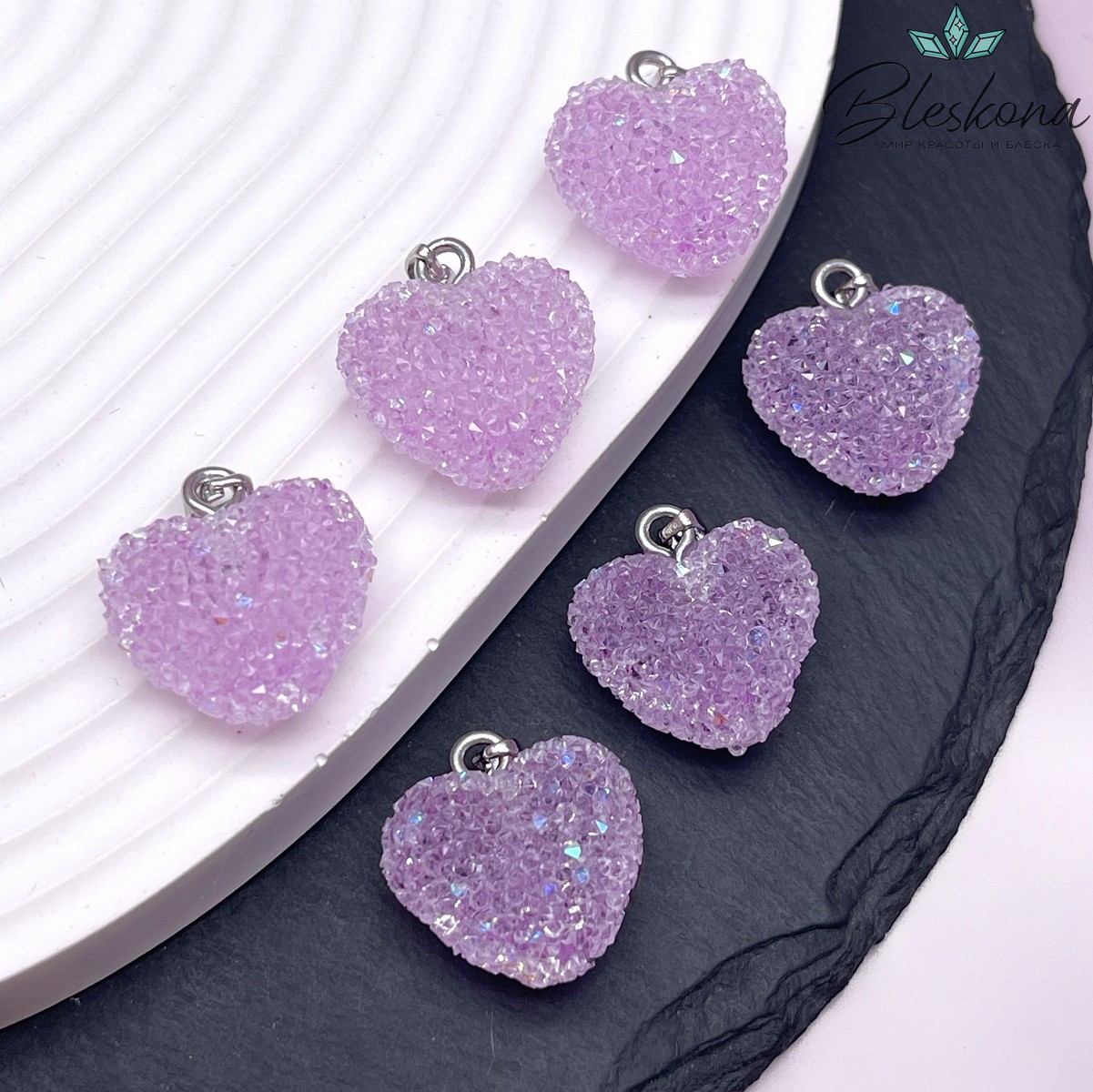 19*20 мм, Цвет серебро, Подвеска мармеладное сердце фиолетовое